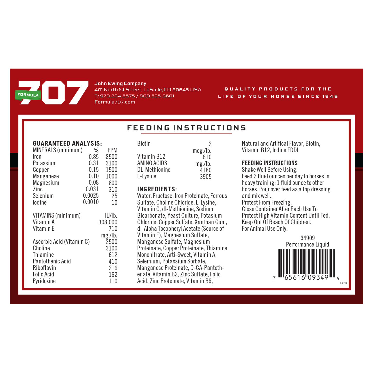 Formula 707 Performance Equine Athlete Supplement Gallon - J&B Pet Source