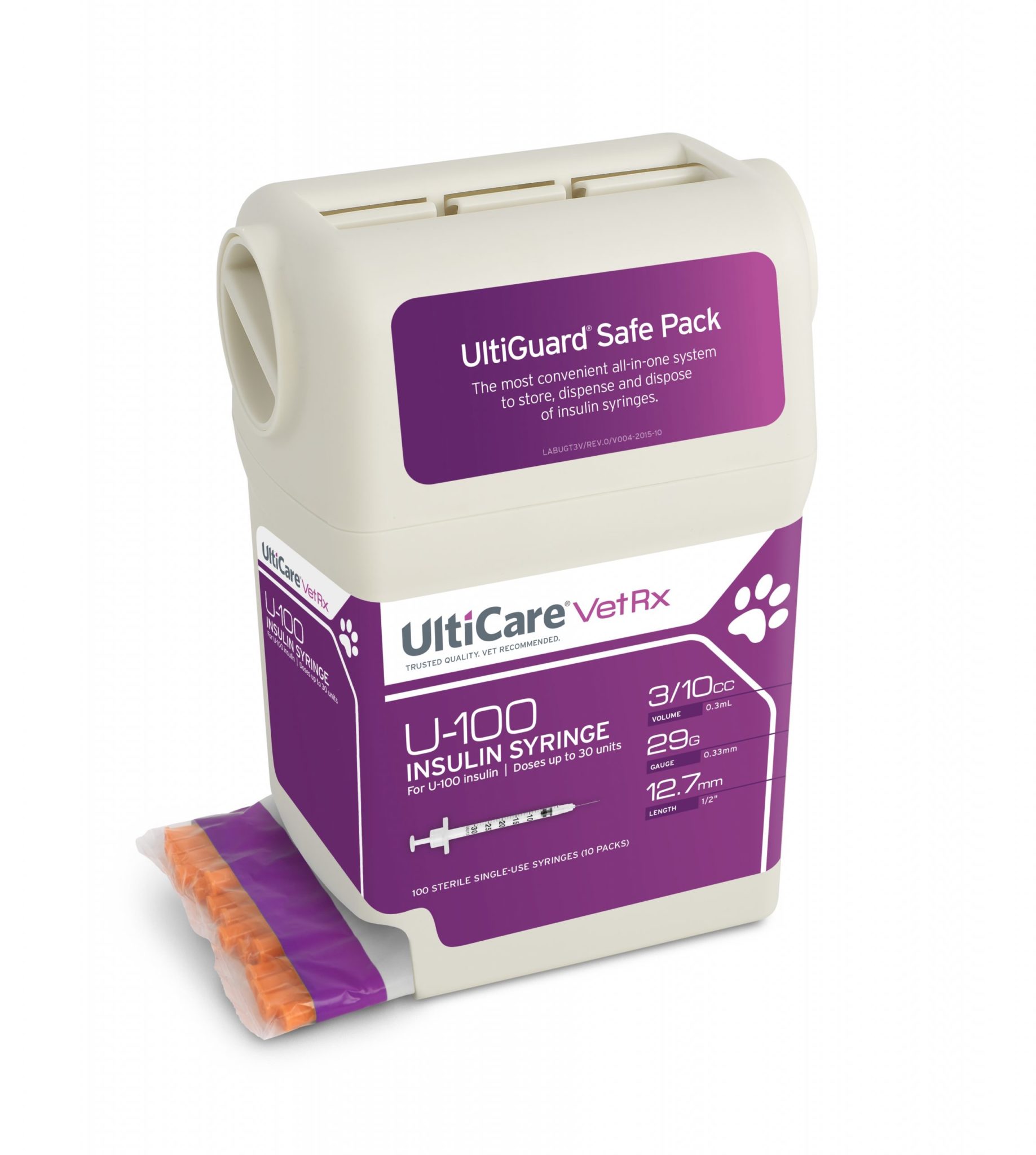 U100 UltiCare VetRx Insulin Syringes 100/box (3/10cc, 29g x ½") **Free