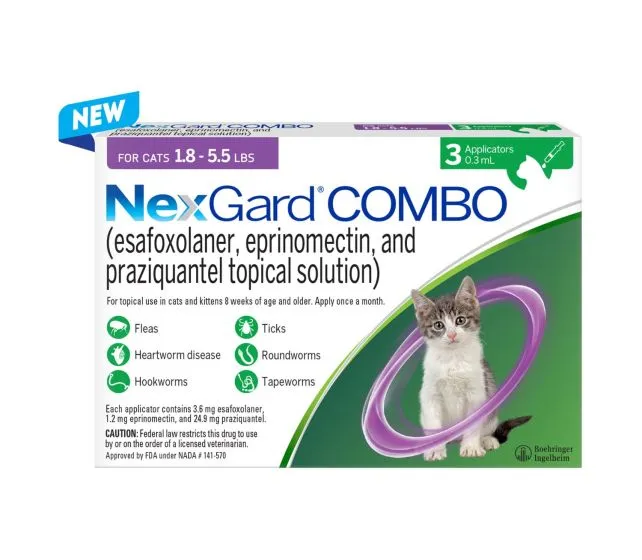 NexGard Combo for Cats Purple (1.85.5lbs) 3/pk J&B Pet Source NexGard Combo for Cats Purple (1.85.5lbs) 3/pk J&B Pet Source