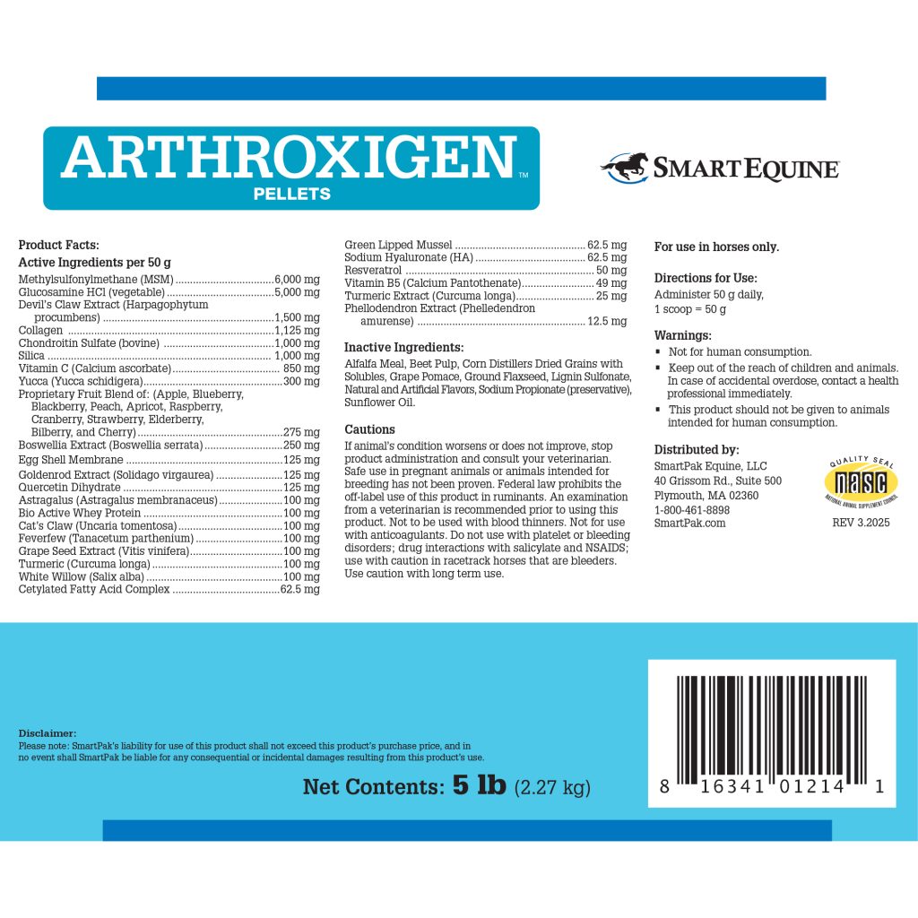Arthroxigen Pellets 5 Lb Bucket (2109902448) 35422 Label 5lbback 2000x2000