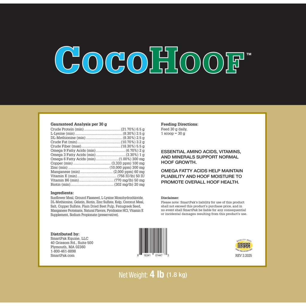 Cocohoof Pellets 4 Lb Bag (2109902643) Label Cocohoof 12x11.75x4 4lb 60day Back 2000x2000 3 2025